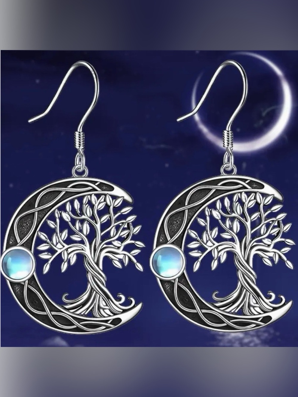 Moon & Tree Mystical Earrings with Rhinestones New 
NWT